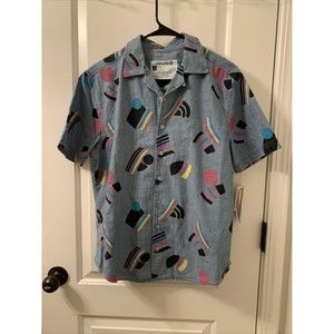 Take Pride Adult Multiflags Boats Button Up Shirt Blue Denim Choose Your Size